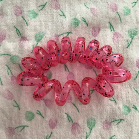 Plastic Elastic Coil Scrunchie Hair Tie Pink Dots Spiral Size 2 Inch - Picture 2 of 2